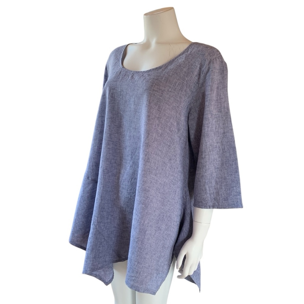 JNY Jones New York Linen Cotton Tunic Top 1X Blue